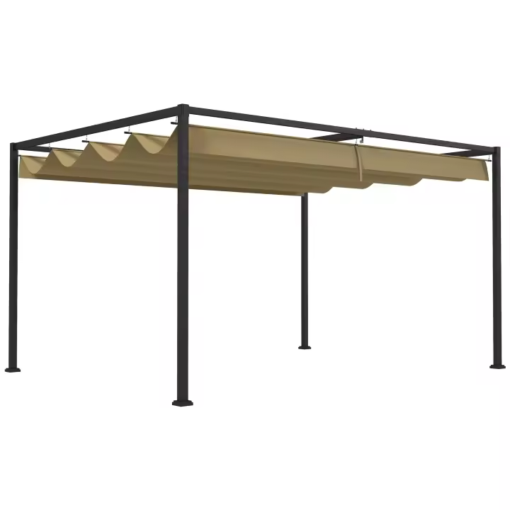 Cenador Independiente 4x3m para Terraza y Jardín | Techo Ajustable en 3 NIVeles con Madera de Arce | Protección Solar UV50 + | Color Café Clásico | Diseño Estable y Autónomo - 1