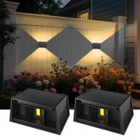 Solar Wall Sconce 3000K Luz Blanca Cálida Para Exterior Ángulo De Choque Superior E Inferior Luz Solar Para Jardín Porche Camino Garage - details 12