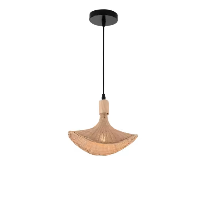 Lámpara colgante de techo de metal color negro y tulipa de mimbre color beige natural. E27 40W. Ref. 1096-1 - 1