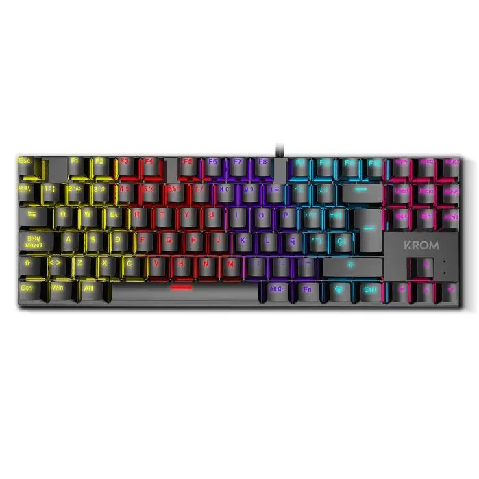 Krom KASIC TKL- Teclado Gaming Mecánico RGB Rainbow, Sin Teclado Numérico, Modo Juego, Anti-ghosting, Windows 7 / 8 / 8.1 / 10, USB, Negro - 1