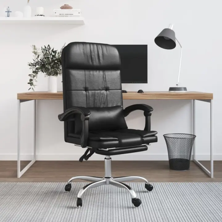 vidaXL Silla de oficina reclinable masaje cuero sintético en color Blanco/Negro/Rosa | cómodas modernas ergonómicas para comedor cocina salón hogar - 1