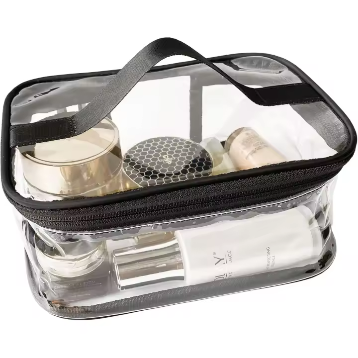Neceser transparente para maquillaje y Cosméticos, portátil, impermeable, transparente, para viaje, Gran capacidad, color Negro - 1