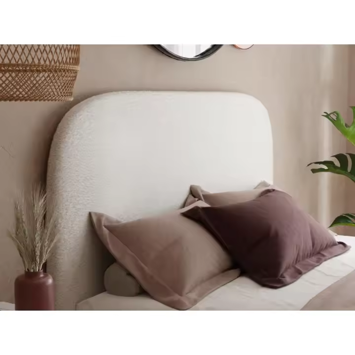 Vente-unique - Cabecero 160 cm SANTADI - Tela efecto rizado - Crudo - 1