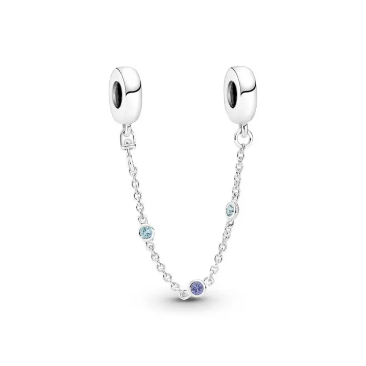 PANDORA Cadena de Seguridad Plata de Ley Tres Gemas Azules con Cristales Engastados - 1