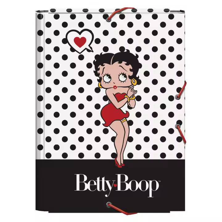 Dohe - Carpeta Escolar Solapas y Gomas - Tamaño Folio 26,5x35 cm, Capacidad 80 Hojas, Tapa Dura de Cartón, Portafolios Vuelta al Cole - Betty Boop - 1