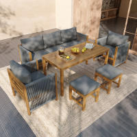 Juego de Mesa de Comedor de Jardín, juego de tumbonas de Jardín, 6 piezas. Juego de muebles de Jardín, sofá para tres plazas, 2 sofás individuales, 2 taburetes, de Comedor Mesa, tablero de Madera de Acacia, Gris - details 1