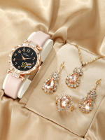 Reloj De Cuarzo Para Mujer Con Cinturón De Dibujos Animados Joyería De Moda Simplicidad Collar Con Diamantes Aretes Y Anillo Pack De 5 Piezas - details 1