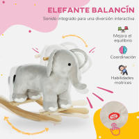 AIYAPLAY Caballo Balancín para Niños de 2-4 Años Caballo de Juguete en Forma de Elefante con Sonido Asas y Base de Madera Carga 40 kg 64,5x31x52 cm Gris - details 3