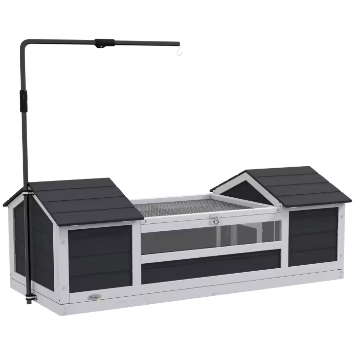 PawHut Casa para tortugas al aire libre, recinto de madera para tortugas, 2 cabañas, soporte de lámpara ajustable, techo que se puede abrir, jaula para tortugas, ventana de acrílico transparente, color gris - 1