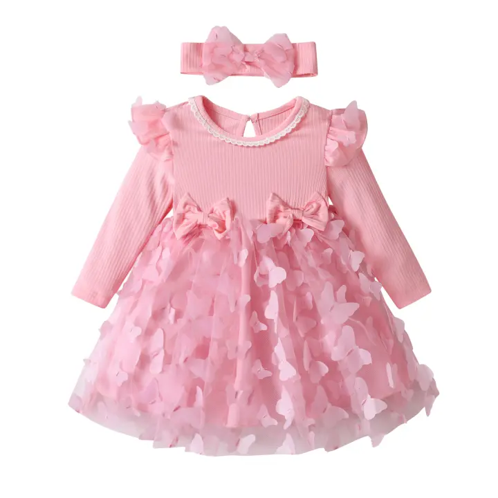 Vestido De Princesa Para Bebé Niña Con Cabeza Bandeja Ropa De Verano Otoño Invierno Talla 0-24 Meses Material Algodón Y Poliéster Estilo Lindo - 1