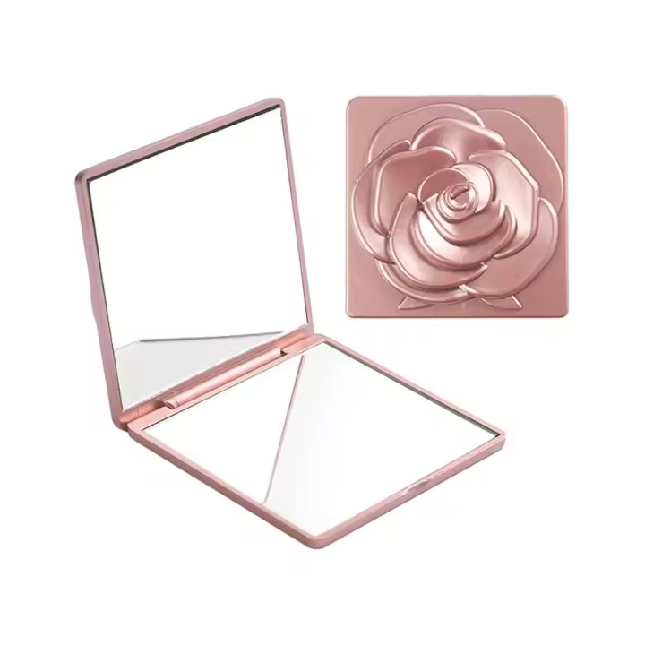 Pequeño Espejo De Maquillaje Dobles Caras Con Diseño De Rosas Compacto Portátil Para Mujer Espejo Plegable De Vanidad Para El Bolso Con Luz - 1