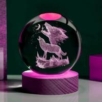 Bola De Cristal Con Patrón De Lobo Silbido 3D Grabado Por Láser Para Decoración De Habitación Y Sala De Estar Luz Nocturna - details 4