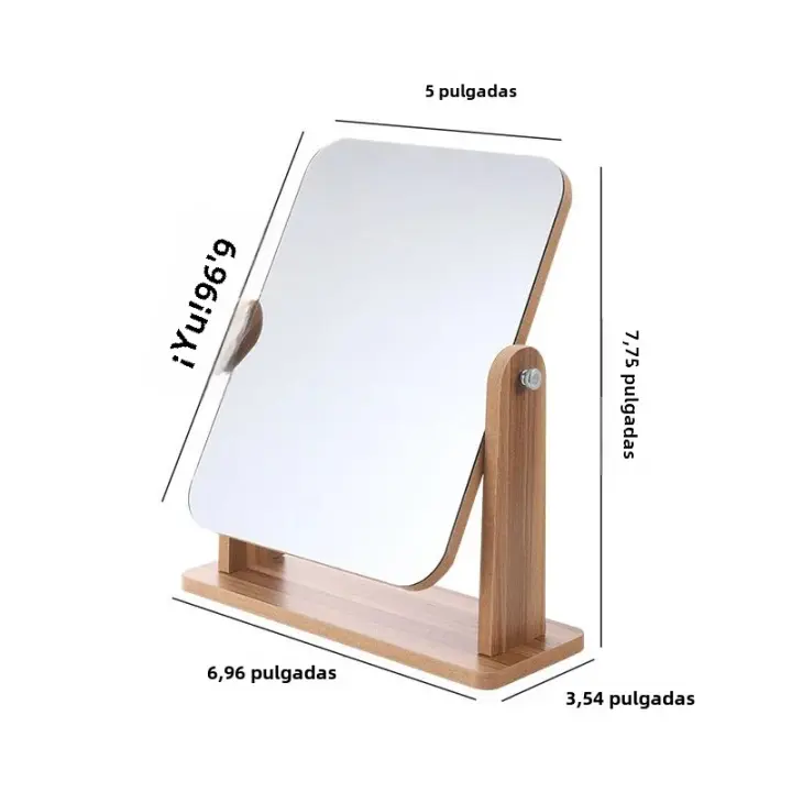 Espejo De Vestíbulo Con Soporte De Madera Natural Giratorio 360 Grados Y Espejo De Aumento Portátil Para Mesa Y Baño - 1