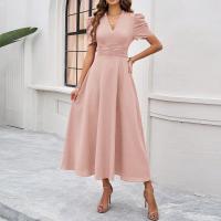 Vestido Elegante De Fiesta Para Mujer Cintura Alta A-Line De Color Sólido Con Manga Corta Estilo Francés Vestido De Cintura Cinchada Temperamento - details 32