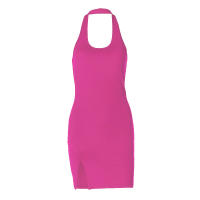Vestido Halter Sin Costuras De Espalda Y Abertura Lateral Para Mujer Vestido Mini De Verano Y2K Estilo Sexy Y Club Polyester Sin Mangas - details 8
