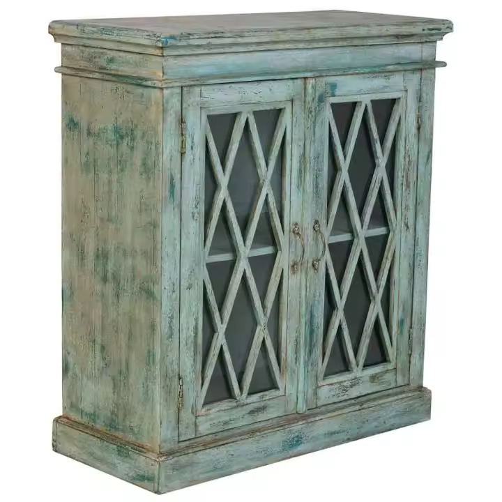 Aparador de madera y cristal con 2 puertas, azul90x40x100h cm - 1