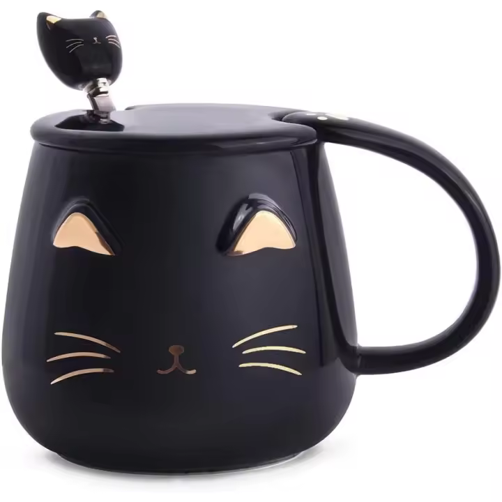Taza de Gato, Linda Taza de café de Cerámica with form de Gatito y Hoja de Maple inoxidable, Taza de café novedosa para Amantes de Los Gatos, Mujeres y niñas - 1