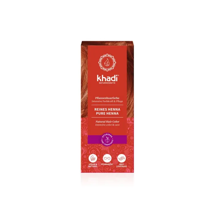 Khadi Henna Pura 100g - Tinte Natural de Henna Rojo Intenso - Cobertura Completa - Vegano - 1