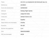 AH LCG: La conspiración de Innsmouth expansión investigadores Castellano Arkham Horror el juego de cartas Fantasy Flight Games - details 0