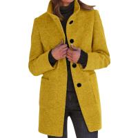 Chaqueta De Lana Para Mujer Con Bolsillos Cuello Lapel Larga Casual Invierno Abrigo Elegante De Color Sólido Talla plus - details 9