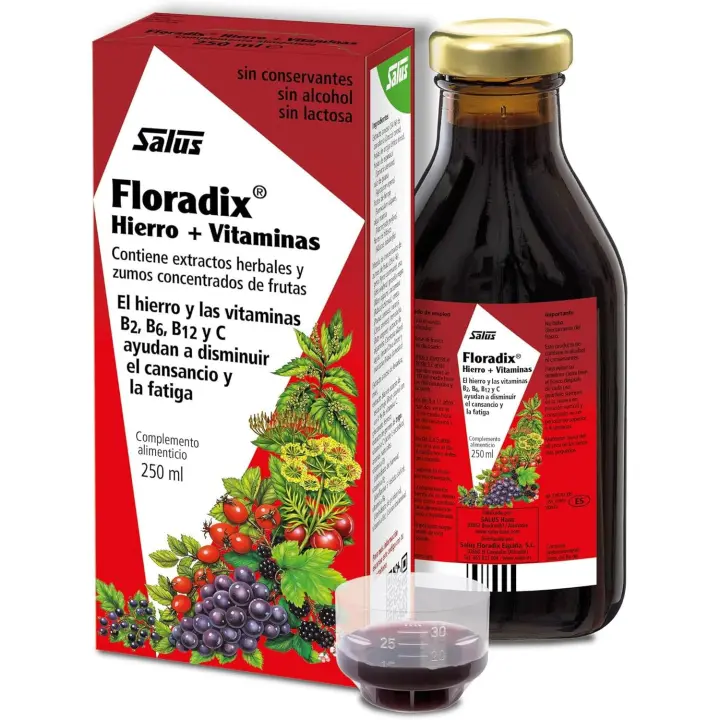 Salus - Floradix Suplemento de Hierro Líquido 250 ml - Reduce Cansancio y Fatiga - Contiene Hierro Orgánico y Vitaminas B2, B6, B12 y C - Combate Anemia - Suplementos Vitamínicos para una Nutrición Equilibrada - 1