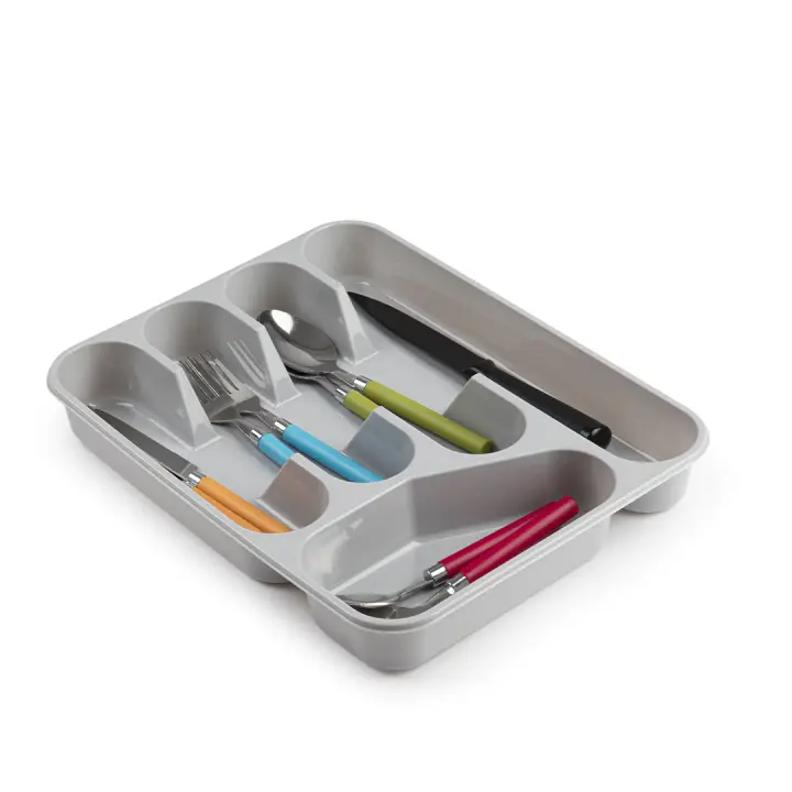 Cubertero Basic Plástico 5 Compartimentos Gris, Cocina, Organizador Bandeja Porta Cubiertos - Plastic Forte - 1