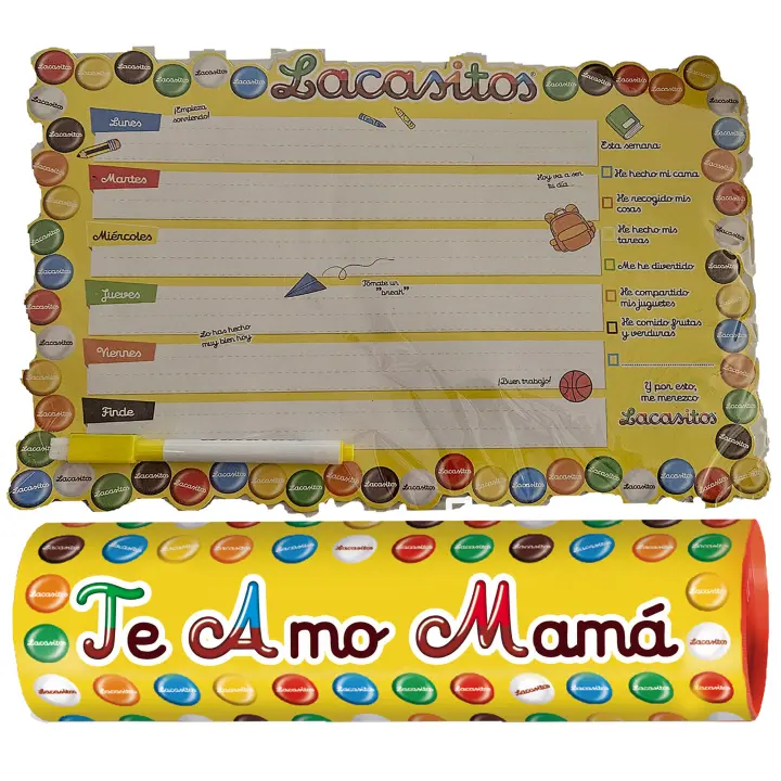 Lacasitos Megatubo 1,5 KG-"Te amo mamá" + PLANIFICADOR MAGNÉTICO - 1