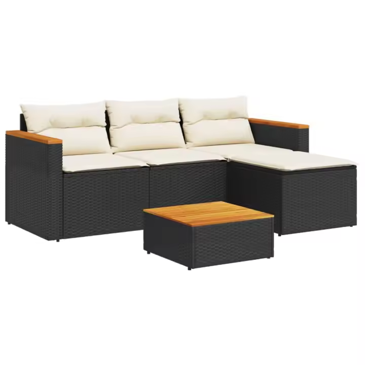 vidaXL Set de sofás de jardín con cojines 3 pzas ratán sintético negro - 1