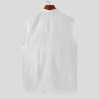 Camisa INCERUN Para Hombre De Color Sólido Cuello Erguido Sin Mangas Botones Estilo Casual Verano Moda Streetwear Tallas S-5XL - details 7
