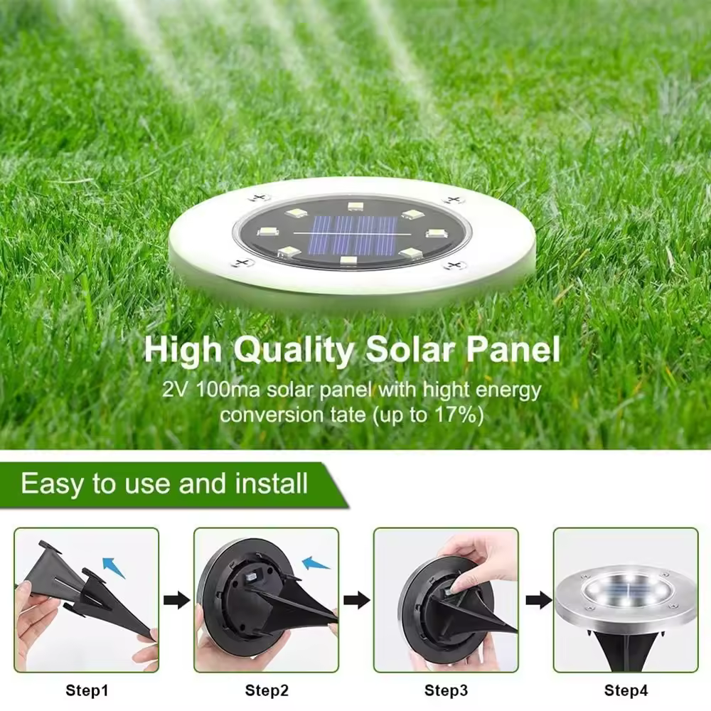 Pack De 4 Lámparas Solares Para Piso Exterior Luces De Jardín In-Ground Camino Con 8 LED Luz Solar Disco Luz Solar Para Paisaje - details 0
