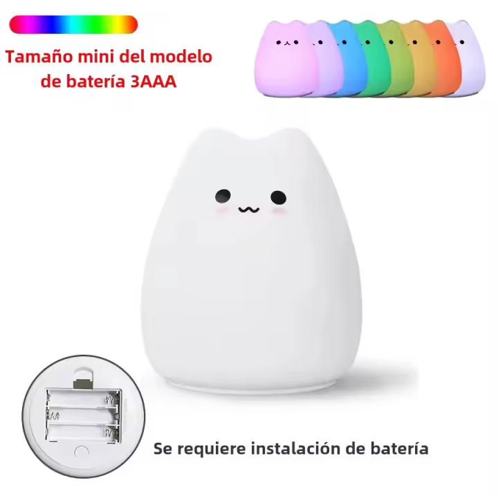 Lámpara Nocturna LED De Silicona Suave Sensor De Toque Gato Decoración Para Dormitorio 7 Colores Regalo De Cumpleaños Para Niño - 1