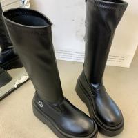 Botas De Mujer Elegantes Y Modernas De Otoño/Invierno Con Punta Redonda Y Tacón Cuadrado Suelo Grueso Retro Botas De Caballero Temporada Primavera/Automnada Alta Hasta La Rodilla Material PU Y Microfibra - details 9