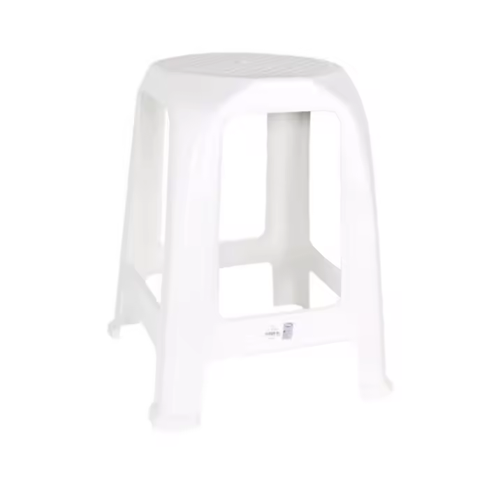 Taburete de plástico blanco con esquinas redondeadas, banqueta de plástico multiusos, 26 x 47 x 26 cm - 1