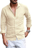 Camisa De Manga Larga Para Hombre Vintage Casual De Algodón Y Lino Con Botones Estilo Playa Transpirable Y Ligera Para Todas Las Estaciones - details 5