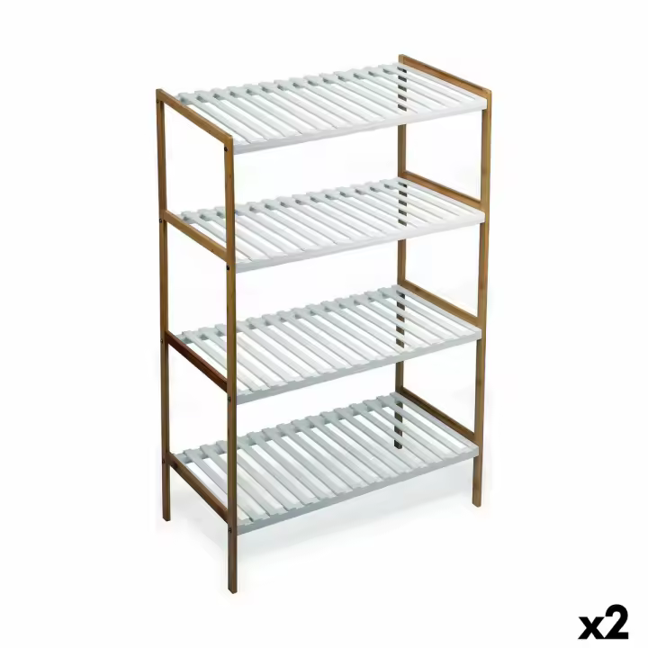 Estantería Confortime Blanco Marrón 4 Estantes Bambú 70 x 35 x 100 cm (2 Unidades) - 1
