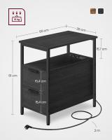 Mesa auxiliar multifuncional con multienchufe, diseño compacto con 2 cajones, ideal como mesita de noche, almacenamiento adicional para salón y dormitorio, disponible en gris ahumado o marrón rústico - details 13