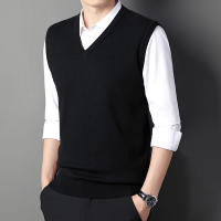 Chaleco De Suéter Para Hombre Color Sólido Moda Casual Cálido Sin Mangas Cómodo Para Primavera Y Otoño V-Neck Material De Algodón Y Lana Delgada - details 11