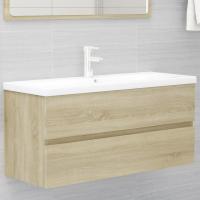vidaXL Armario para lavabo contrachapada 100x38,5x45 cm en color Gris hormigón/Roble ahumado/Marrón roble y más | almacenamiento funcional diseño moderno para baño dormitorio sala - details 5