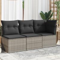 vidaXL Sofá de jardín de 3 plazas con cojines ratán sintético beige en color beige y gris/Marrón/Gris y más | acolchados duraderos para sofás de jardín terraza exterior - details 2