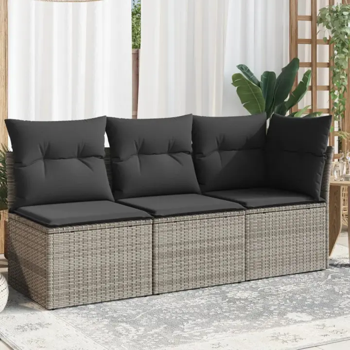 vidaXL Sofá de jardín de 3 plazas con cojines ratán sintético beige en color beige y gris/Marrón/Gris y más | acolchados duraderos para sofás de jardín terraza exterior - 1