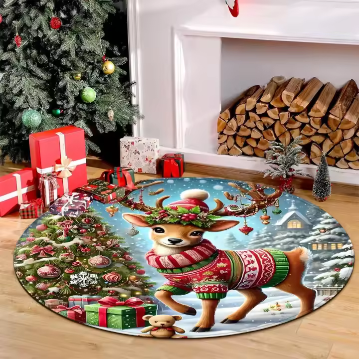 Alfombra Redonda De Navidad Santa Regalo Alfombra De Flanela Suave Y Absorbente Antideslizante Para Sala De Estar Dormitorio Entrada Lavable Máquina Decoración De Vacaciones - 1
