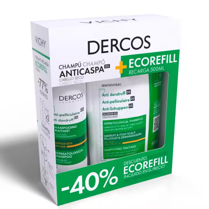 Vichy Dercos Champú Anticaspa Seca 400 ml + Recarga 500 ml Pack - 1