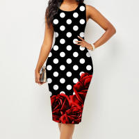 Vestido Sin Mangas Para Mujer Estampado De Cintura a Caderas Moda Primavera Verano Vestido De Poliéster Con Estilo Casual Largo De Rodilla - details 3