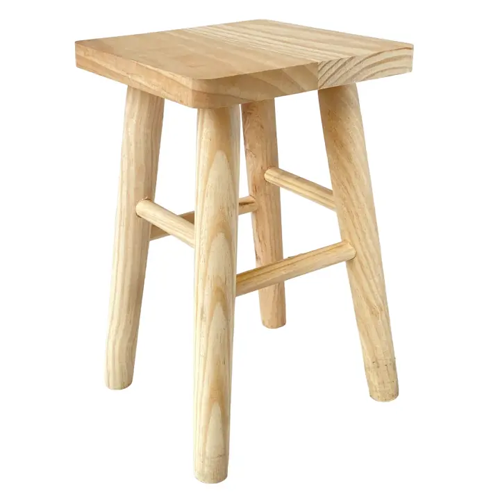 Taburete Cuadrado de Madera Natural con Reposapiés - Maxia Market - 1