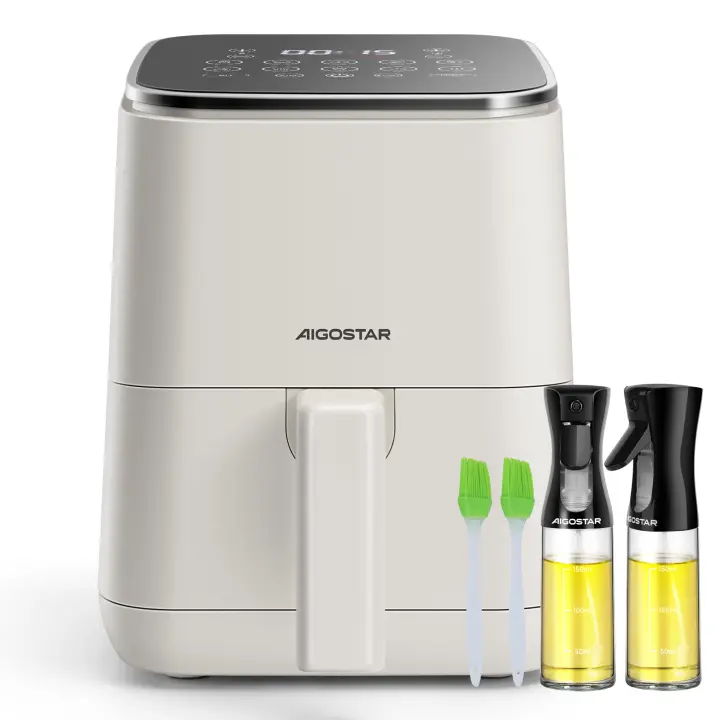 Combo Freidora de Aire 1200W 2L + 2 Pulverizadores de Aceite Spray,  8 Programas, Pantalla LED, Temperatura de 80-200℃, Temporizador de 60 Min, BPA-Free, AIGOSTAR - 1