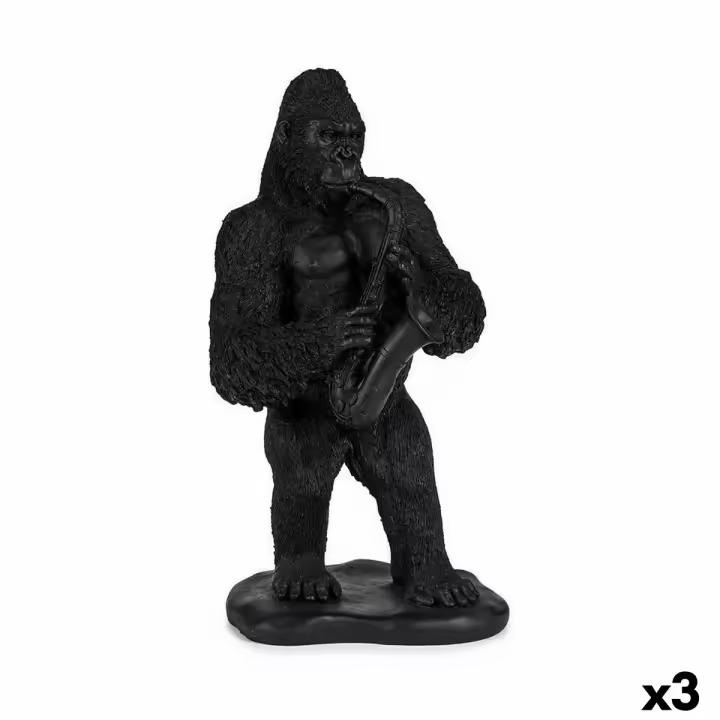 Figura Decorativa Gorila Saxofón Negro 15 x 38,8 x 22 cm (3 Unidades) - 1