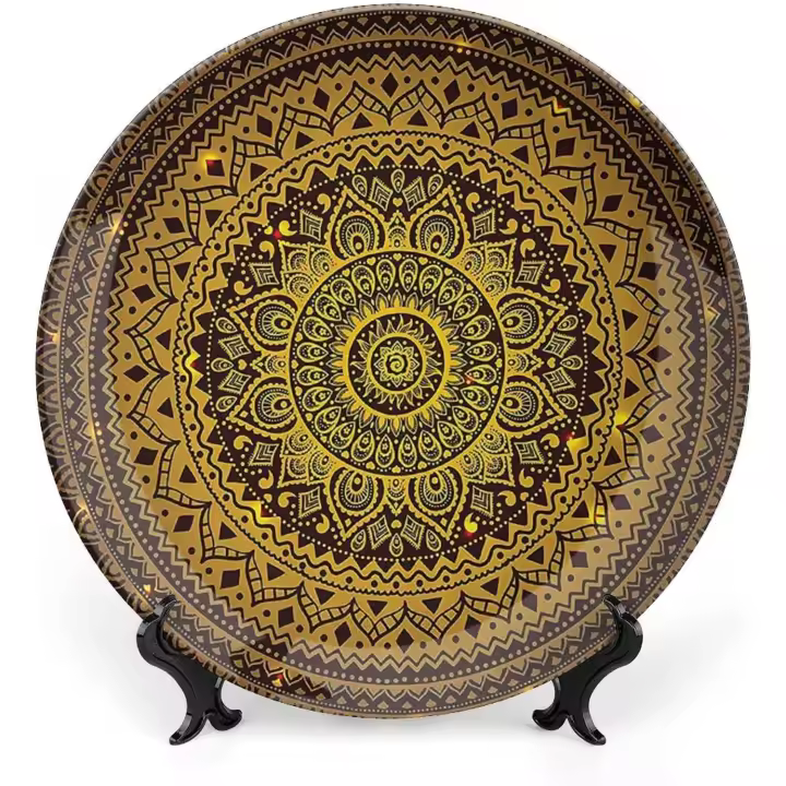 Plato decorativo de cerámica con diseño de mandala de 25 cm, estilo mosaico otomano oriental, adorno decorativo para cenas, fiestas y bodas, color azul y blanco. - 1