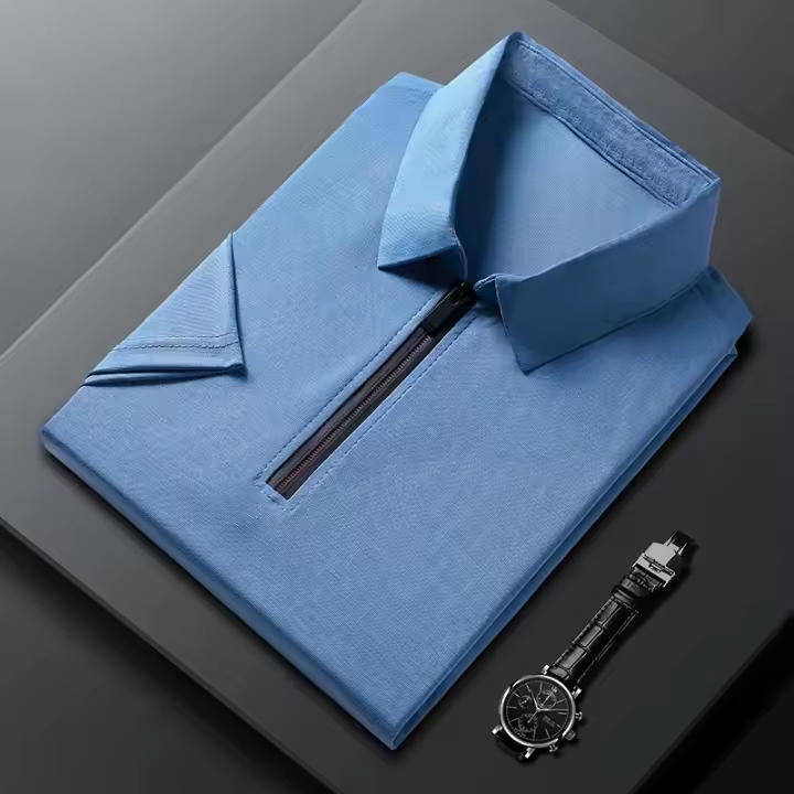 Polera De Polo Para Hombre Con Cierre De Cremallera Y Mangas Cortas En 8 Colores Sólidos Cómoda Y Transpirable Para Verano - 1