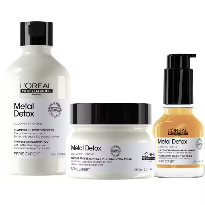 Pack L’Oréal Professionnel Serie Expert Metal Detox – Champú 300ml + Mascarilla 250ml + Aceite Concentrado 50ml – Protección del Color, Anti-Rotura y Detox del Metal - 1