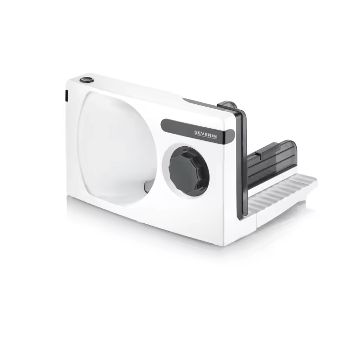 SEVERIN - Cortafiambres eléctrico con corte 0 - 15 mm, cortadora de fiambre apta para carne, pan y queso, máquina para cortar, rebanadora con protector de dedos, Blanco, 100 W, AS 3912 - 1